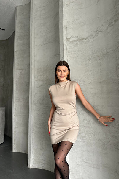 Diviny Rochie mini pentru femei Ecru Zero cu mâneci laterale cu detaliu de adunare