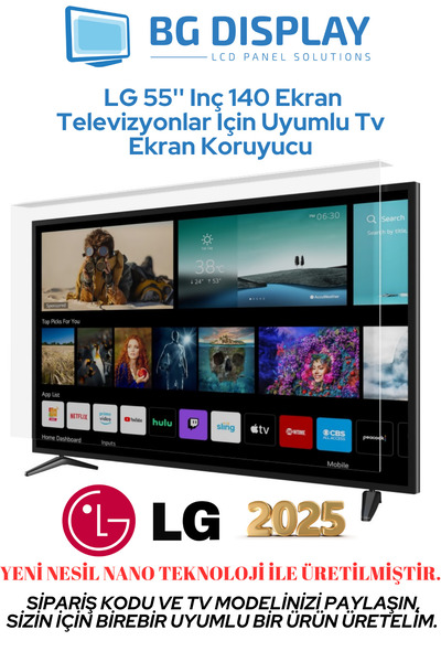BG Display LG 55'' Inç 140 Ekran Televizyonlar Için Uyumlu Tv Ekran Koruyucu