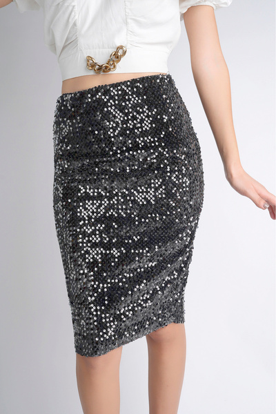 sermoda 65 εκ. Above Knee 164 Sequin Pencil Φούστα Γκρι