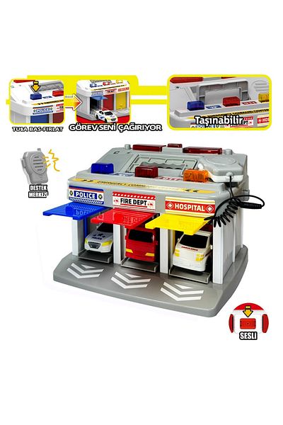 FEN TOYS LFI-9555 مرآب الإسعافات الأولية الموسيقي المضاء (سيارات الإسعاف والشرطة وشاحات الإطفاء)