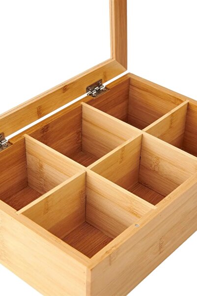 ellahomedekor 6 Bölmeli Bambu Poşet Çay Kutusu 16x24cm Bambu Organizer Kutu Takı Aksesuar Kutusu