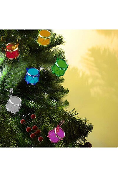 HKNYS Christmas Pine Tree Ornament Drum 3 cm Colorful 12 Pcs