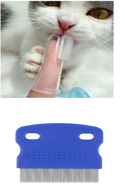Kastore 2 Li Set Kedi Köpek Tavşan İçin Parmağa Takılan Diş Fırçası - İnce Dişli Bit Pire Tarağı