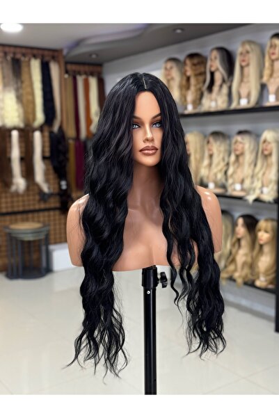 Fenomen Peruk Siyah Perçemsiz Dalgalı Uzun Tam Vip Peruk 70-75 Cm
