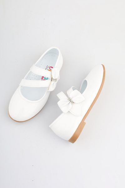 FOLLOWIN Balerini alb cu velcro și fundă pentru fete