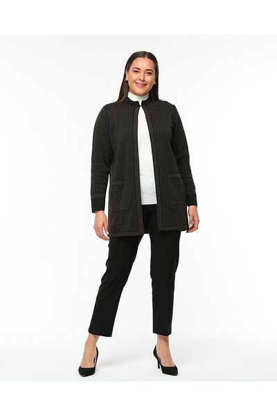 Elvin Knitwear Large Size Mother Winter Black Cardigan