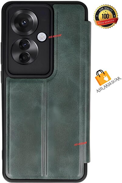 Hatreds Oppo Reno 11F Uyumlu İnce Yapılı Kapaklı A++ Kalite Kılıf - Koyu Yeşil