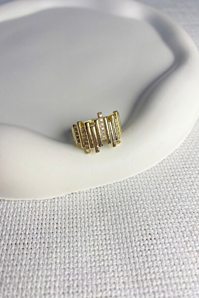 DEMOKAN Kadın Yüzük Zirkon Taş Asimetrik Çubuk Yüzük