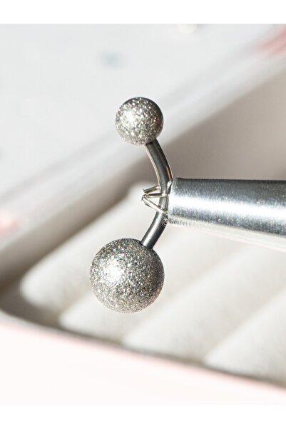 MORNEVA Cerrahi Çelik | Cancanlı Simli Top 10mm Bar Minimal Göbek Belly Pierc...