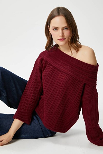 Ritnice Women's Perla Burgundy Soft Textured Sweater