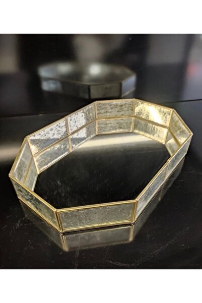 hediye Esterhomedecor Eskitme Gold Aynalı Ferforje Dikdörtgen Tepsi 36*25cm