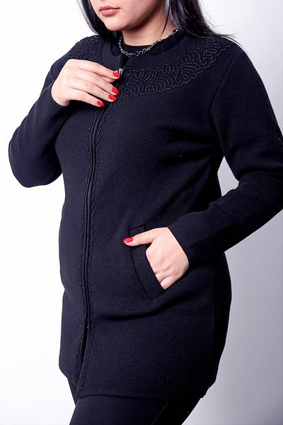 Laden Women's Navy Blue Woolen Embroidered Zippered Mother Winter Thick Cardigan