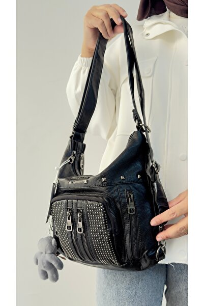 Just Polo KADIN SİYAH SIRT VE OMUZ ÇANTASI İTHAL YIKAMALI DERİ ÇOK BÖLMELİ SI...