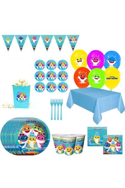 Parti Evreni Baby Shark Temalı Lüks Doğum Günü Seti 8 Kişilik