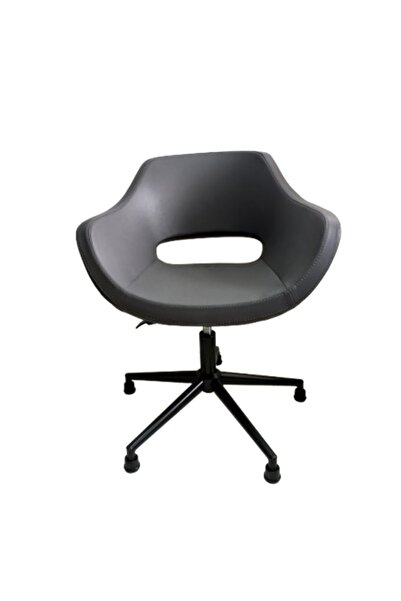 KamusalMarket Kuaför Sandalyesi Döner Tablalı Antrasit Suni Deri Sabit Ayaklı