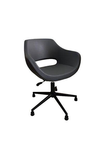 KamusalMarket Kuaför Sandalyesi Döner Tablalı Antrasit Suni Deri Sabit Ayaklı