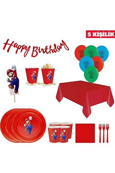 Parti Evreni Super Mario Doğum Günü Seti 5 Kişilik