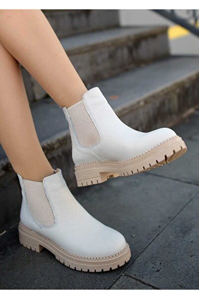 EREN SHOES BAG (CHELSEA) Ekru Gerçek Deri Bot