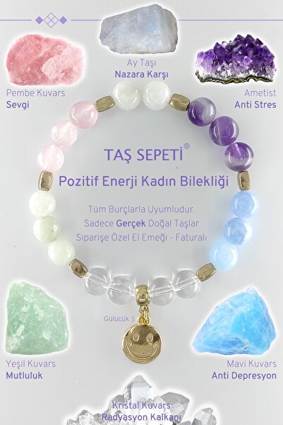 TAŞ SEPETİ Pozitif Enerji Özel Tasarım Doğal Taş Kadın Bilekliği