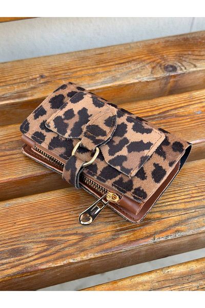 farfara Damla Model Soft Leather Snap Multi-Compartment Small Size Black Women's Wallet with Zipper in the Middle