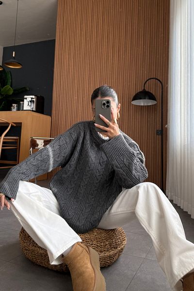 Bengi Clothing Pulover de damă din tricot cu model, cu gâtul turn, tricotaj lungi