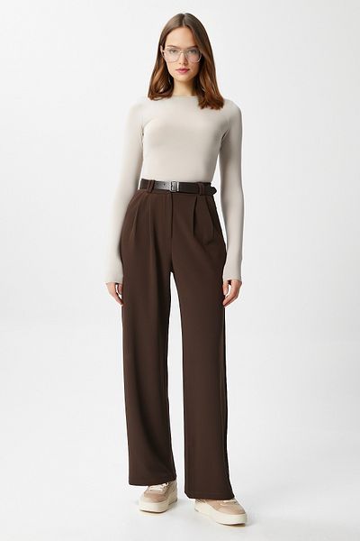 Ritnice Γυναικείο παντελόνι Rena Belted Lycra Brown Palazzo