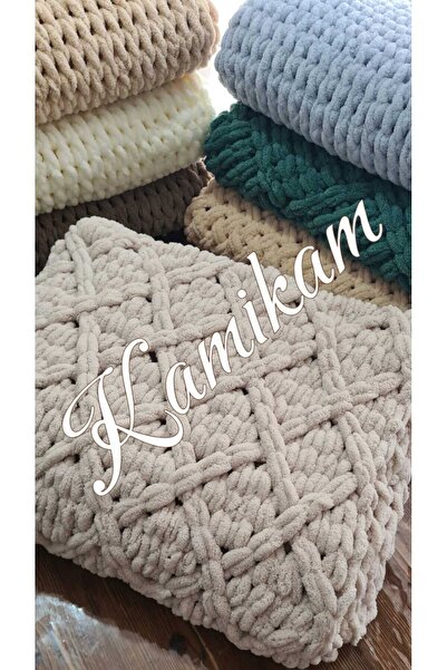 KAMİKAM Pelüş Kadife Yumuşacık Alize 100 x 100cm El Örgülü Bebek Battaniyesi, Koltuk Şalı sevgilisine hediye