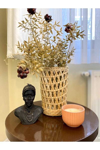 PAPİRUS Dekoratif White Wicker Decorative Vase, Stylish Design for Living Room, Kitchen and Dining Table