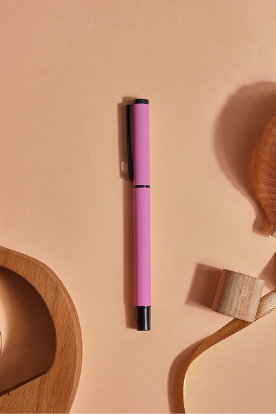 inkglo Pembe Kapaklı Metal Kişiye Özel Mavi Yazan Tükenmez Kalem