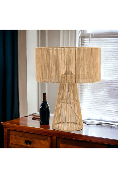 mammoly Bohem Abajur, Rafya Lambader, Hasır, Rustik Abajur, Yatak Odası, Salon Abajür, Gece Lambası