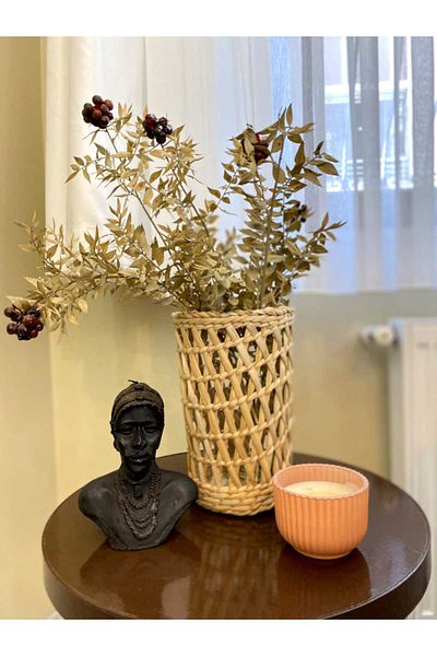 PAPİRUS Dekoratif White Wicker Decorative Vase, Stylish Design for Living Room, Kitchen and Dining Table