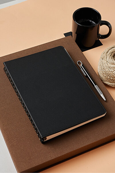 inkglo Siyah Gizli Spiralli 2026 Yılı Deri Düz Kapak Kişiye Özel İsimli Ajanda