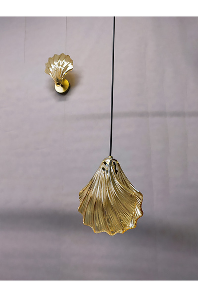 NOONLUX DESIGN&LIGHTING Shell Sarkıt Çift Bal Rengi Cam Ev Oturma Odası Yemek İstiridye Cafe Bar Restaurant E-14 Ampül