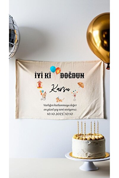 Puppetzzz İsimli Doğum Günü Arka Fon Circus Temalı Flama Afiş Duvar Halısı 65...