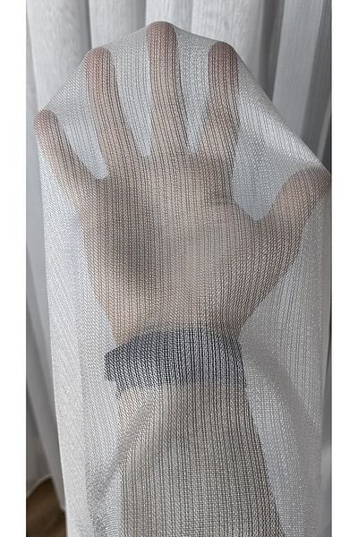 Yuka Ecru Pinstripe Tulle Curtain - 1/3 Close Pleat, Non-Wrinkle Ironing, Leaded Skirt