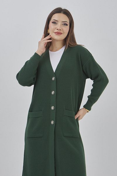 Fresh&Moda Women's Long Knitwear Seasonal Pocket Buttoned Lycra Cardigan
