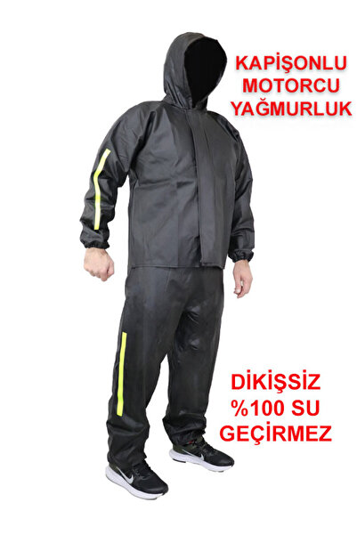 go out Şapkalı Kapişonlu Yağmur ve Rüzgar Geçirmez PVC Motorcu Yağmurluk  Alt Üst Takım Dikişsiz Garantli