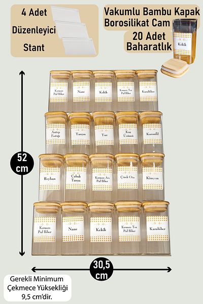 color house 300 ml Capacity and 4 Organizer Spice Rack Borosilicate - Jar Stand with Bamboo Lid