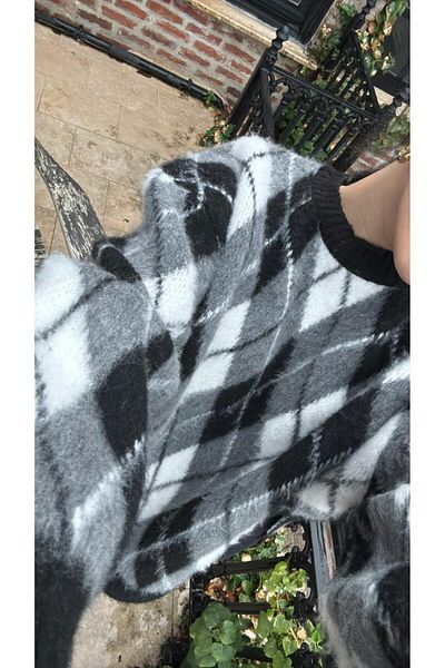 Bengi Clothing Pulover din tricot cu aspect de lână alb-negru cu model Argyle