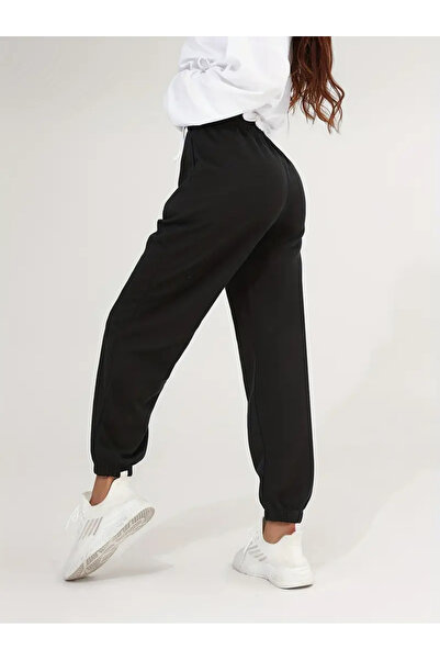 CAONNES ΜΑΥΡΟ RelaxFit Jogger Φούτερ Ψηλόμεσο Πλεκτό Ύφασμα με 2 Κλωστές SHAH...