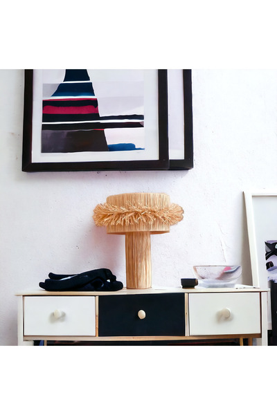 mammoly Bohem Abajur, Rafya Lambader, Hasır, Rustik Abajur, Yatak Odası, Salon Abajür, Gece Lambası