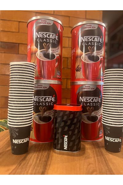 Nescafe 1kg X4 Pieces, 50 Pieces Cardboard Cups and 1 Piece Tin Box Gift Classic