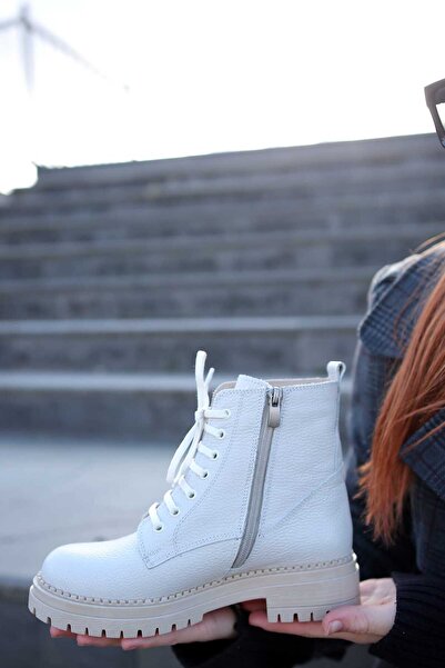 EREN SHOES BAG RIO - Ортопедичні черевики з натуральної шкіри на гумовій підошві: з шнурівкою та блискавкою, екрю флоттер