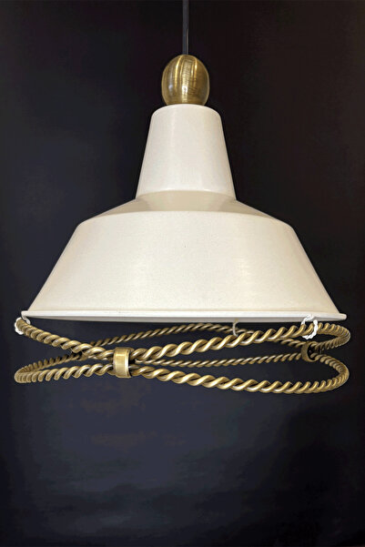 Krea Lighting Krem Beyaz Eskitme Retro Metal Gold Burgu Detaylı Sarkıt Avize
