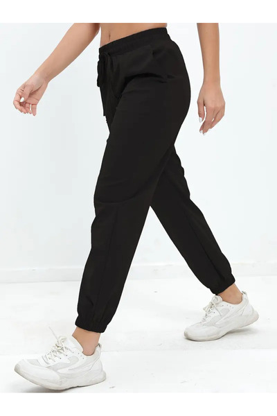 CAONNES Ψηλόμεσο μαύρο παντελόνι φόρμας RelaxFit Jogger - Ύφασμα πλεκτό με 2 ...