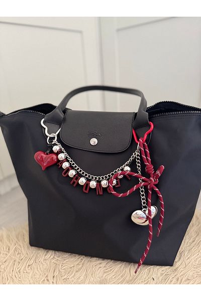 CHARMLUCKY إكسسوار حقيبة ساحرة على شكل قلب باللون العنابي