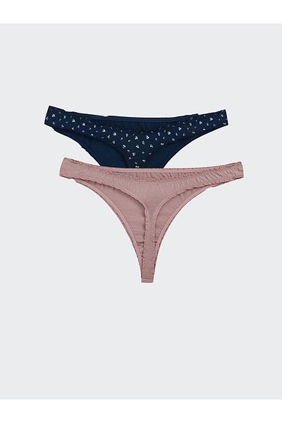 LC Waikiki LCW DREAM Chiloți tanga cu flori bleumarin, pachet de 2