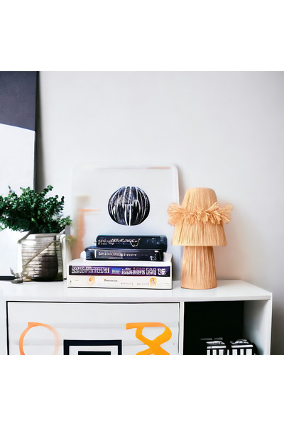 mammoly Bohem Abajur, Rafya, Jüt, Hasır, Rustik Lambader, Masaüstü, Yatak Odası, Salon Abajür, Gece Lambası