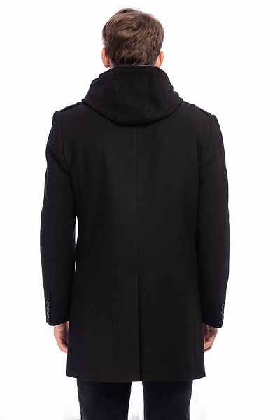 DYNAMO Men's Black Plus Size Wool Blend Cashew Hooded Coat