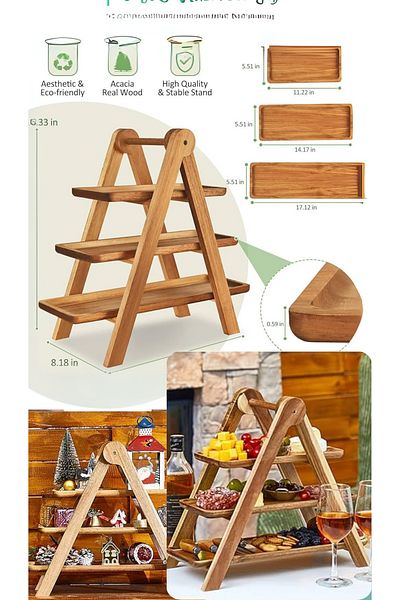 AKCAKESE 3 Tier Acacia Wood Breakfast Kitchen Presentation Holder